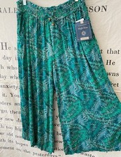 Democracy Jade Green Palm Printed Wide-Leg Palazzo Crop Pant L New