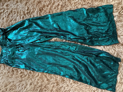 SHEIN Metallic Green Wide Leg Pull On Pants 