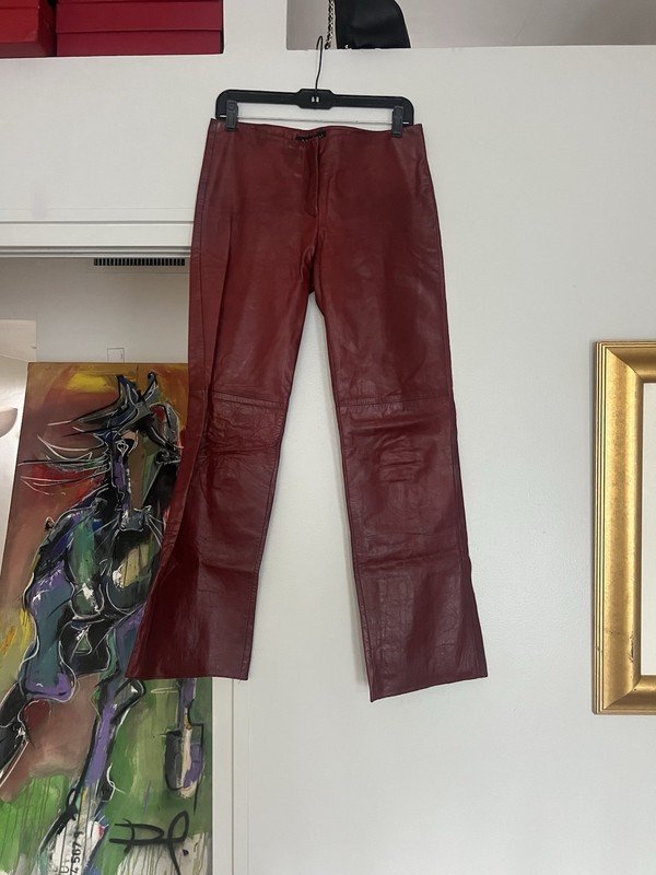 Parallel Vintage Womens Black Genuine Leather Straight Leg Pants Sz 4