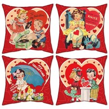 Valentines Pillow Covers 18x18 Set of 4   Vintage Valentines Day Decor Retro