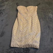 Forever 21 Gold Lace Strapless Sweetheart Neckline Bodycon Mini Dress Size Small