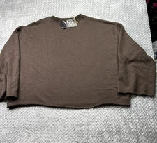 Grade & Gather Shirt Top Cropped Short Sleeve Brown Small Cotton Oversized