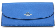 Coach New York Silver Horse Carriage Ocean Blue Leather Envelope Bifold Wallet