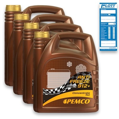 4x 5L PEMCO 912+ Antifreeze Kühlerfrostschutz Kühlmittel Konzentrat Rot