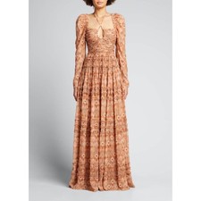 Ulla Johnson Rabia Horizon Brown Printed Silk Blend Maxi Gown Dress Women’s 2
