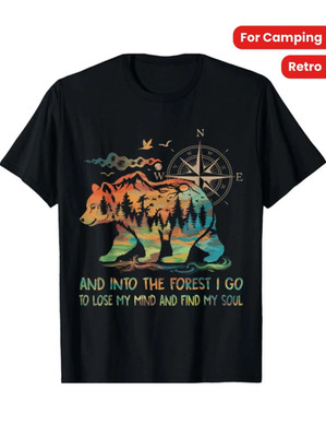And Into The Forest I Go Tee, Camping Bear Retro Shirt, T-Shirt