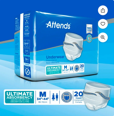 80 Attends Adult Sz Medium Disposable Ultra Absorbent Underwear (4 packs of 20)