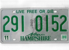 NEW HAMPSHIRE passenger 2010 license plate "291 0152" ***NATURAL***