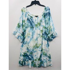 Zac & Rachel Woman Plus 2X Abstract Watercolor Ruffle Hem Peasant Tunic Dress 2X
