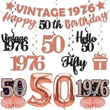 50th Birthday Decorations for Women Rose Gold 20 Piece Party Supplies Kit