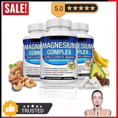 1~3x Magnesium complex supplement: 1000mg of 8-element magnesium, 90 capsules