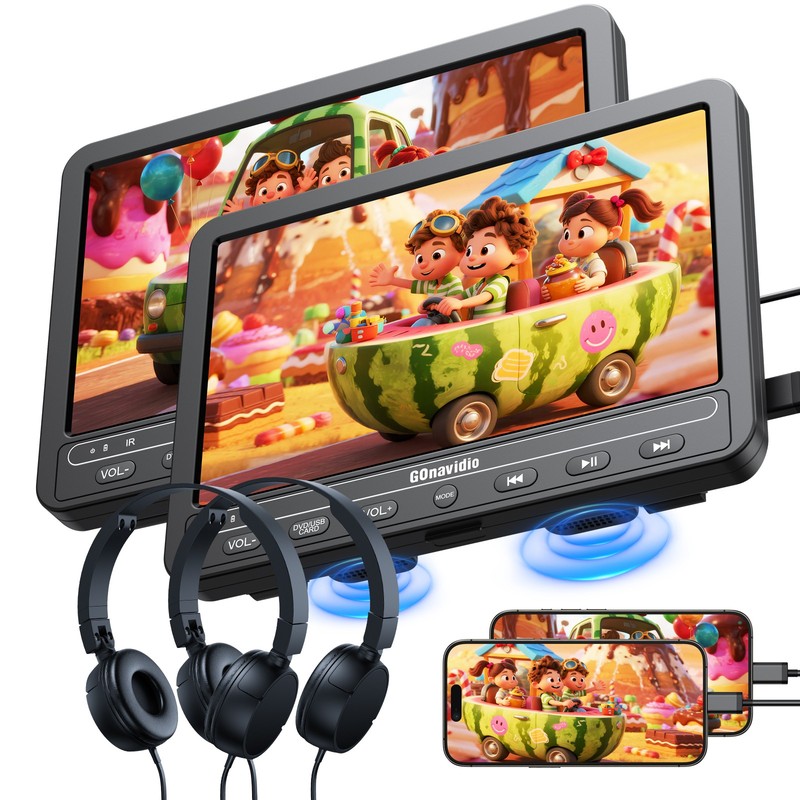 2x10.1'' Portable Dual DVD Player Car Headrest Monitor Battery USB SD w/Headsets