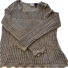 Harley Davidson Crochet Top Women’s Taupe Open Knit Scalloped Sweater Plus Sz 2X