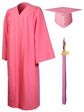 Matte Graduation Gown Cap Tassel Set 2025 for High School and Bachelor Pink 3...