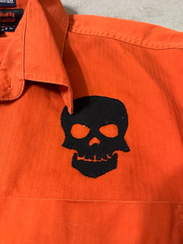 Camisa con botones naranja personalizada Skull Horror para hombre talla XXL de Velvet Familiar Foto 3 de 4