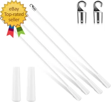 4 Pcs Blinds Wand Replacement with Hook and Handle White Fiberglass Long