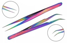 2 Pcs Eyelash Extension Tweezers Straight Curved Stainless Steel Set