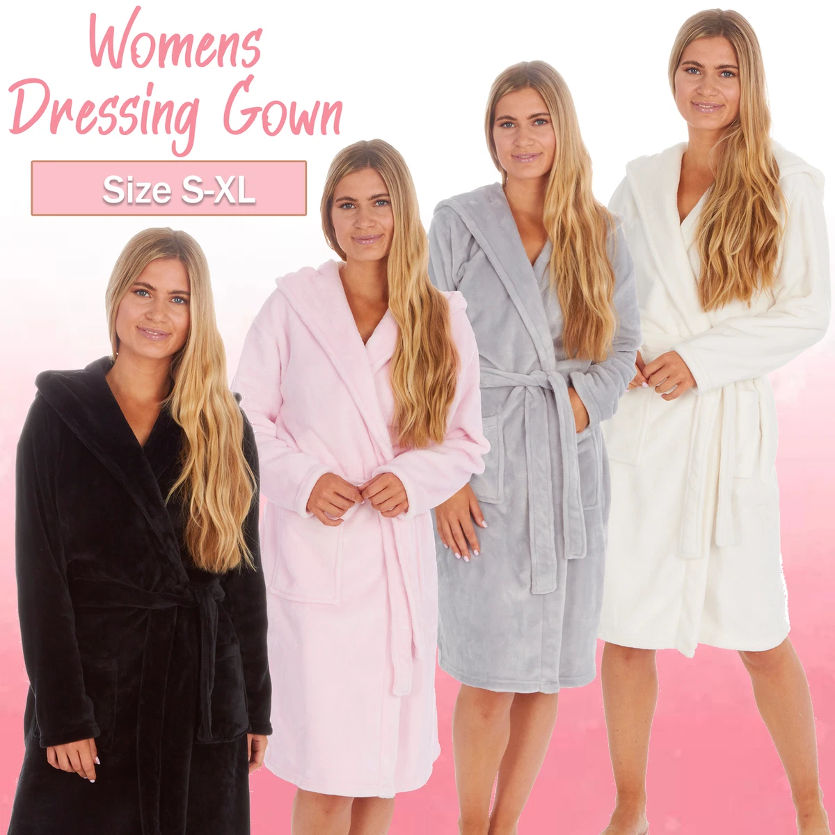 Richie House Dressing Gown Ladies Zip Up Fleece Collared Robe Lounge C –  Richie House USA