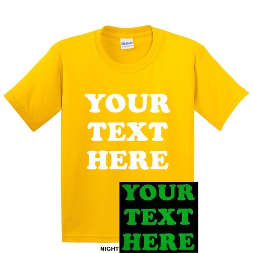 GLOW IN THE DARK YOUTH KIDS PERSONALIZED CUSTOM PRINT YOUR OWN TEXT T-SHIRT TEE - Picture 11 of 18