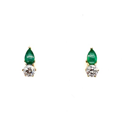 2,12 Karat Diamant und kolumbianischer Smaragd Ohrstecker 18 Karat Gelbgold