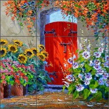 Tile Mural Backsplash Ceramic Senkarik Tuscan Floral Gate Art MSA184