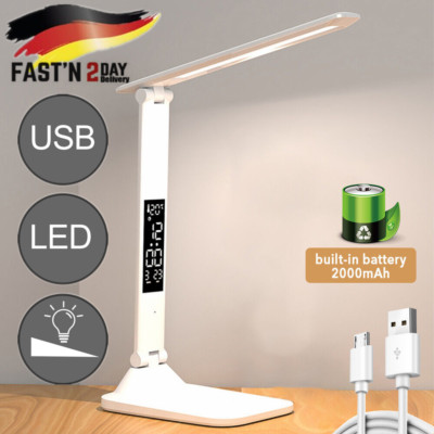 Schreibtischlampe Tischlampe Nachttischlampe LED Dimmbar Kalender Thermometer DE