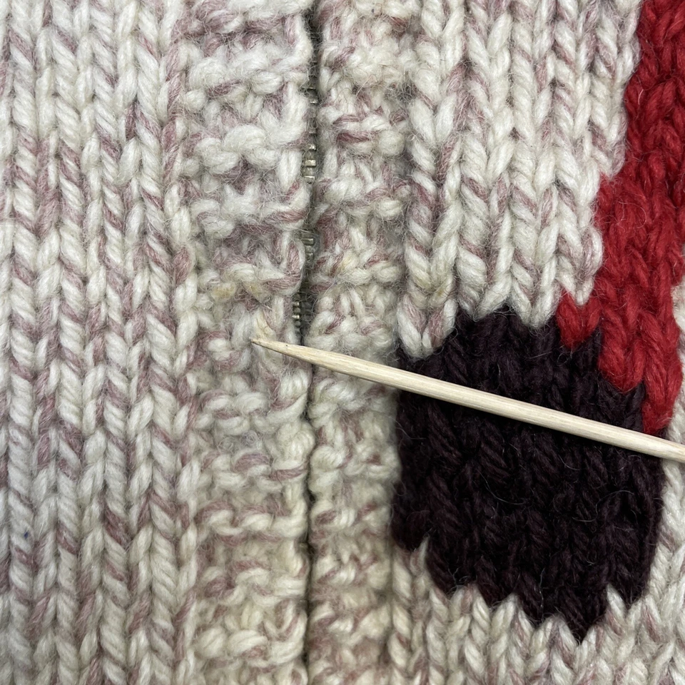 Suéter Cowichan Tejido Lana Bowling De Colección Talla Mediana Cremallera Relámpago Foto 4 de 4