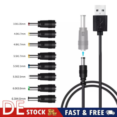 8 in 1 Universal Stromkabel USB zu DC 5,5 * 2,1mm 6,4 *4,4mm Klinke 5V Ladekabel