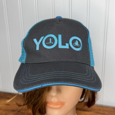 Yolo Gray Blue Adjustable Trucker Hat Cap Cobra Brand Mesh