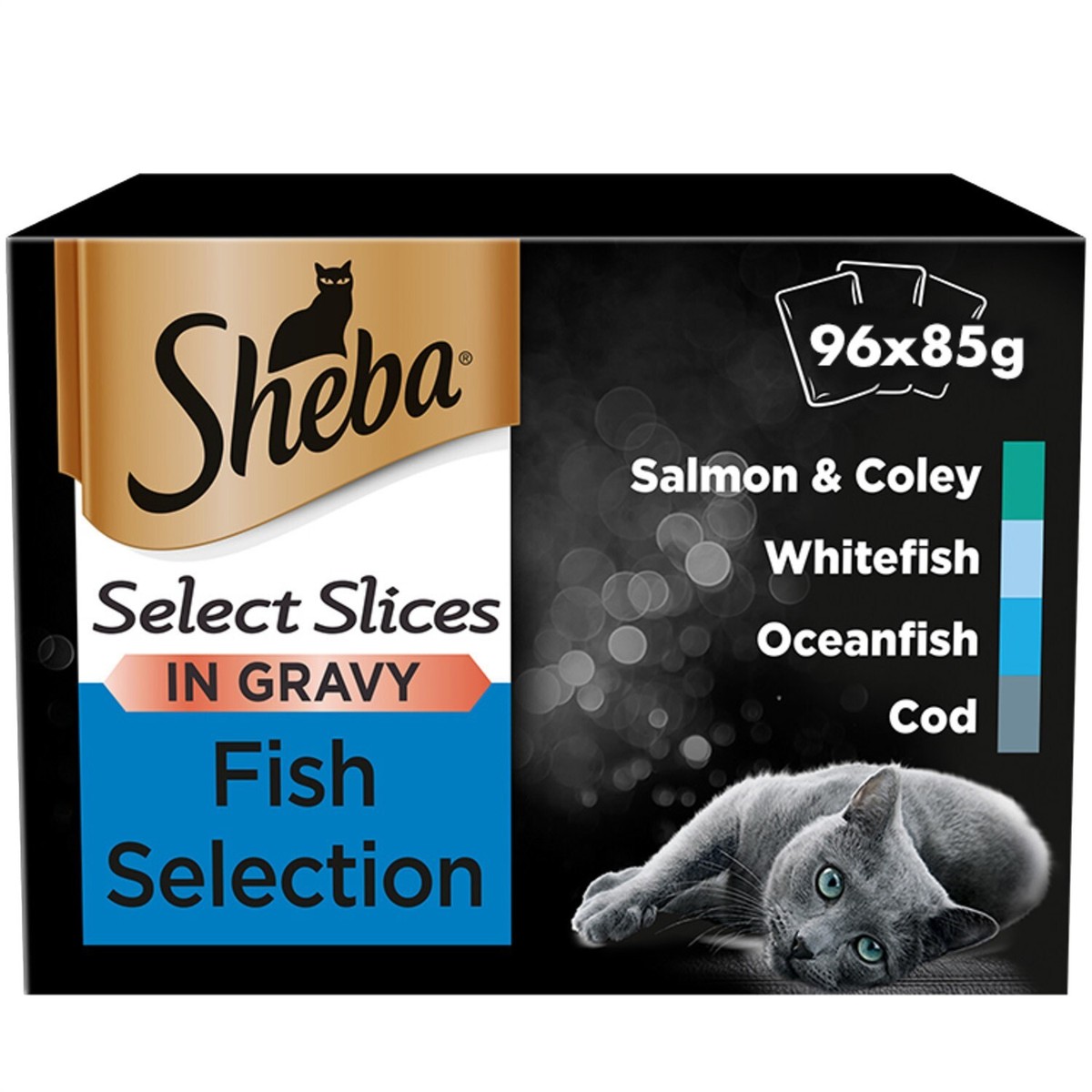96 x 85g Sheba Select Slices Adult Wet Cat Food Pouches Mixed Fish in Gravy