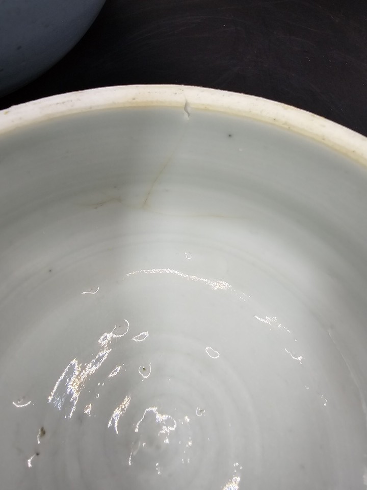 Antique Chinese Qing Dynasty Kangxi Double Circle Marking Light Blue