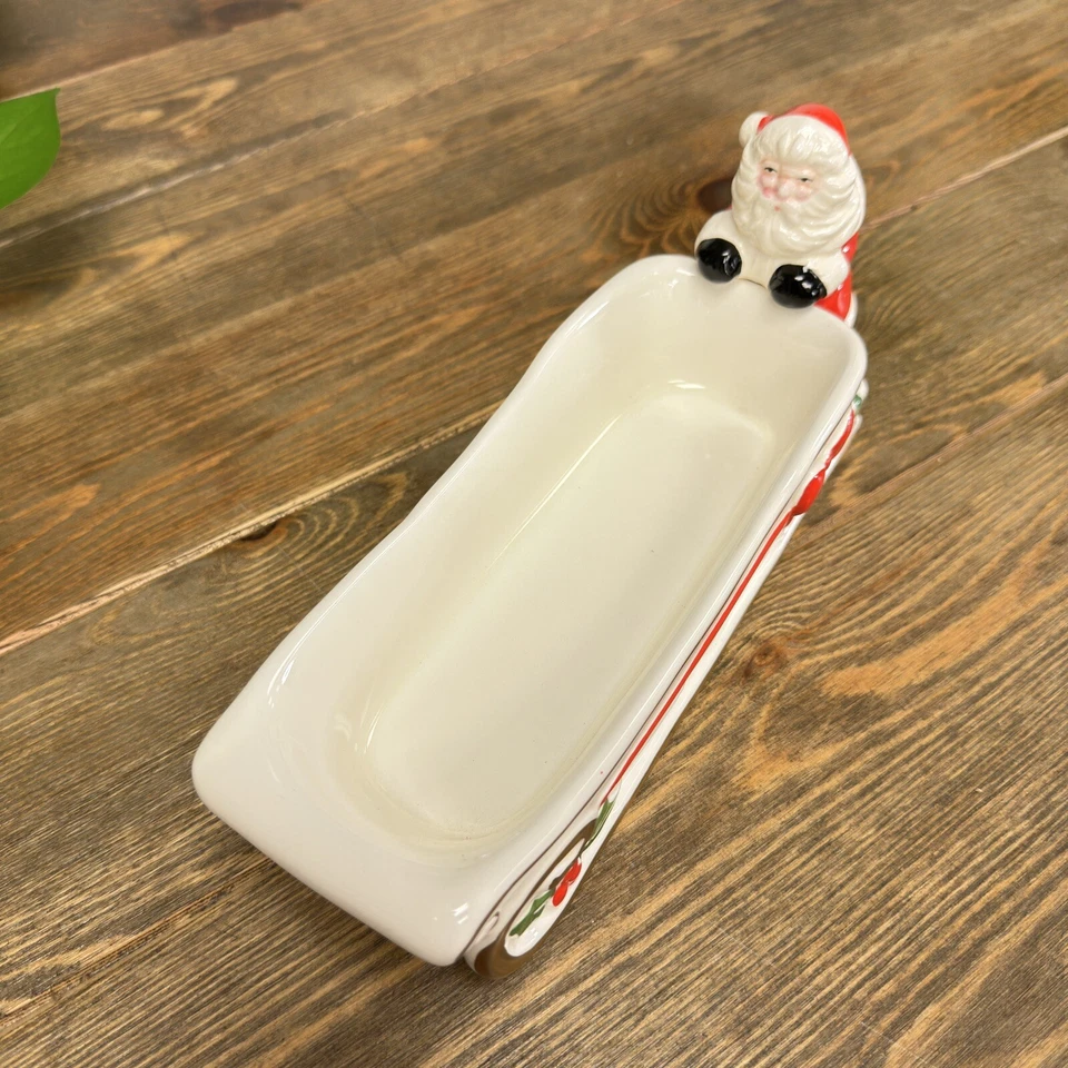 Vintage Christmas Ceramic Santa Sleigh Cracker Cheese Serving Dish 1950’s Japan - Image 2 of 4