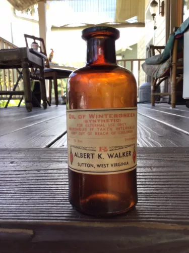 1890 bottle with a Reproduction Label,Oil of Wintergreen,Albert K.Walker.H-4 3/4