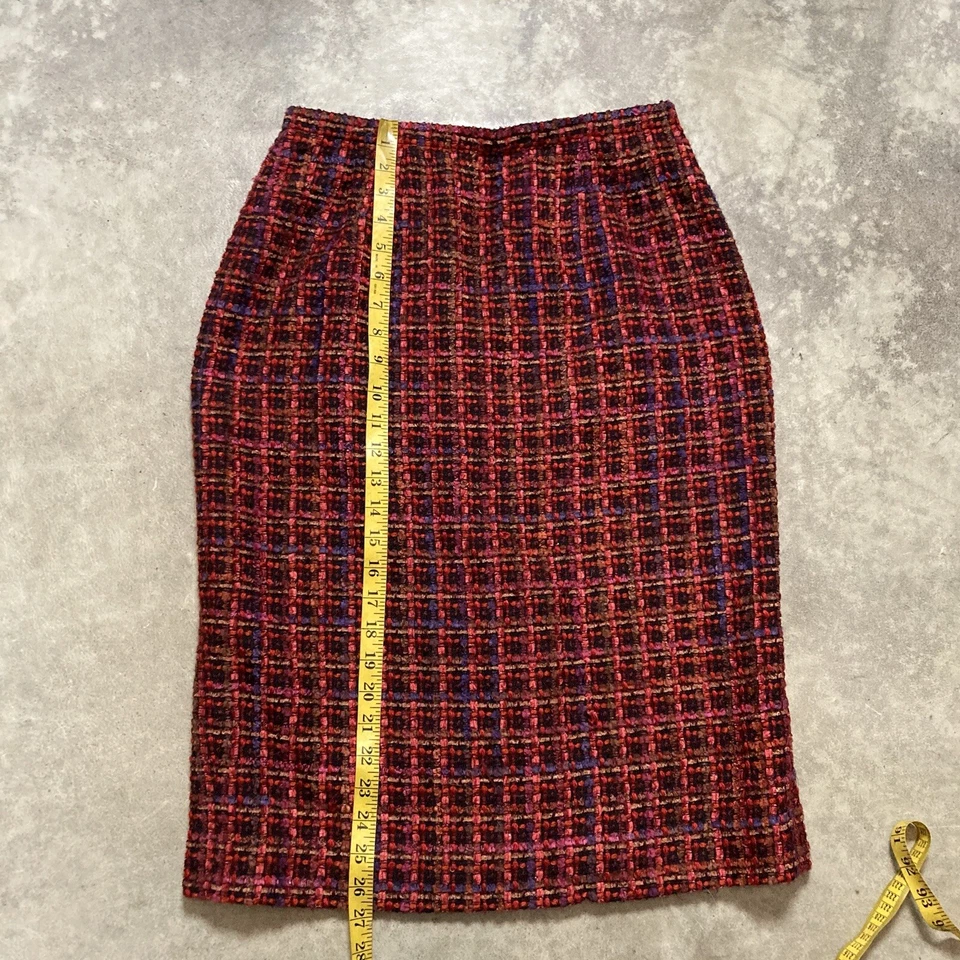 Saia Carlisle Feminina 10 Mescla de Lã de tweed Vermelha Forrada Uma Linha Lápis Escritório - Imagem 4 de 4