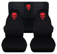 Front+Rear car seat covers black w/red  punisher fits Jeep wrangler YJ /TJ /LJ