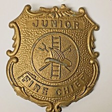 Tootsie Toy Junior Fire Chief Pin Badge Made in U.S.A COPPER  TONE