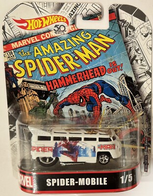 VW Drag Bus Spiderman Custom Hot Wheels Retro Model Car Spider-Mobile