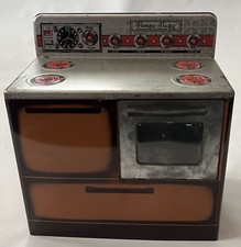 SUNNY SUZY Vintage Tin Toy Stove Brown Metal Doll Size Stove 11" L x 11.5" H