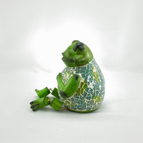 VTG Anthropomorphic Resin Frog Shelf Sitter Aqua Blue Green Crackled Glass Rare! - Picture 3 of 7