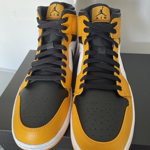Nike Air Jordan 1 Mid Shoes Taxi Yellow Black White 554724-701 Men's Sz 12 | eBay