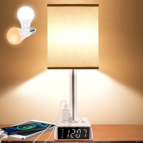 Table Lamp Bedside Lamp with 4 USB Ports and AC Power Outlets, Square White-image