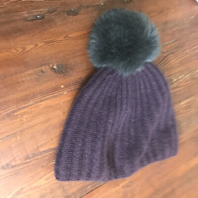 Restoration Hardware 100% Cashmere LUXE Pom Beanie Eggplant  display picture 3