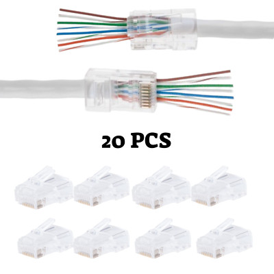 20 pcs RJ45 End Pass Through Connector for CAT6 UTP Network Cable Gold Plated
