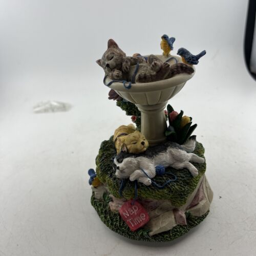 San Francisco Music Box Collection Cat In Bird Bath Figurine 5”x 4” Inches