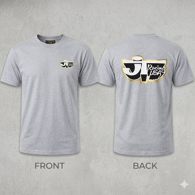 JT Racing USA Men's Heather Grey T-Shirt - Front & Back Logo Print - Size S-3XL