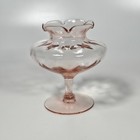 Vintage Petite Pedestal Pink Optic Glass Ruffle Edge Squat Vase