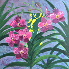 Acrylic on paper 12x12 ABSTRACT PURPLE GARDEN ON WOMEN ORIGINAL ART