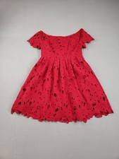 Boohoo Women Skater Dress 12 Red Off The Shoulder Zip All Over Lace Logo Party