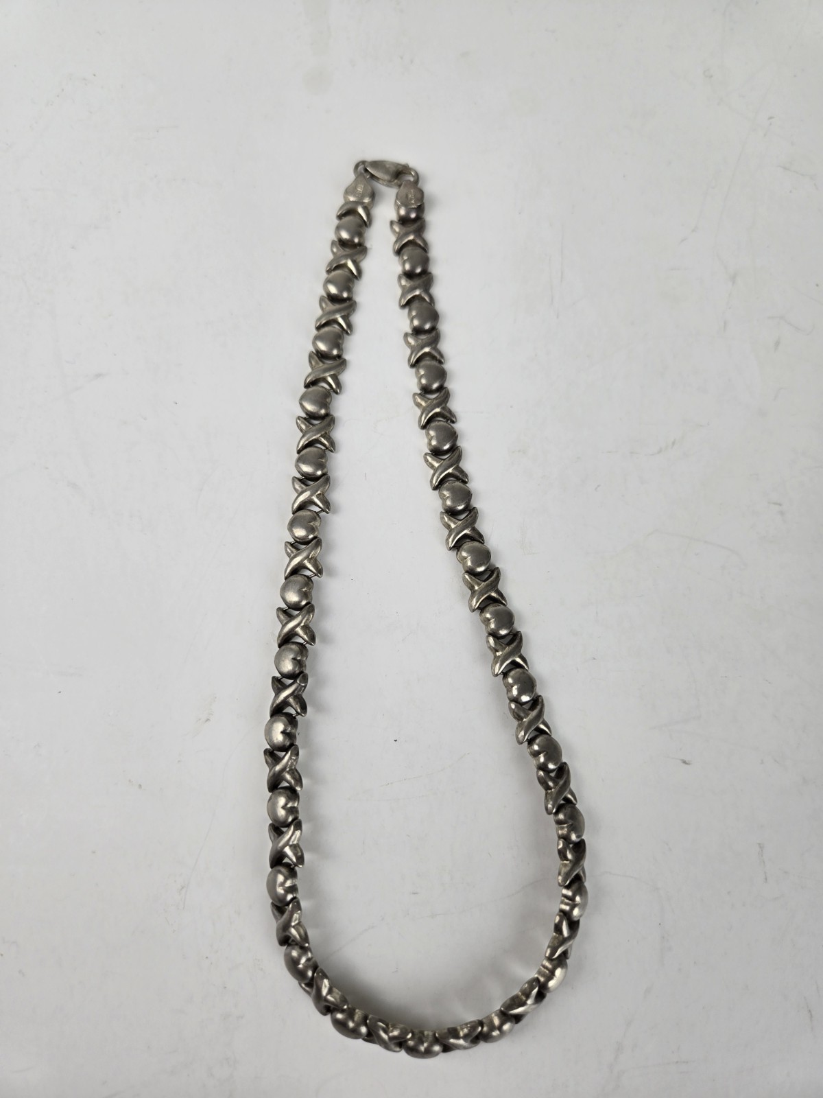 Vintage Silver X-Heart Chain, 16 inches long. Made in Italy. 925 Sterling Silver
