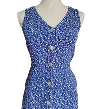 & Other Stories Blue Floral Button Front  Sleeveless Midi Dress Pockets Size 6
